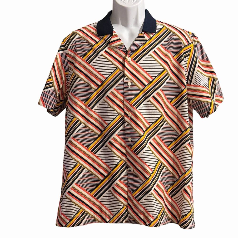 Murano Mens Slim Fit Short Sleeve Button Up Shirt Top Resort Stripes Weave XL